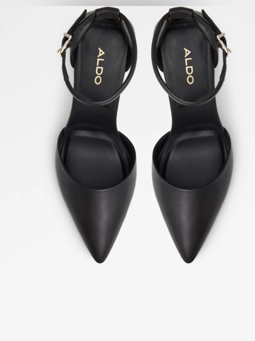 Aldo Black Pointed-Toe Ankle-Strap Heels